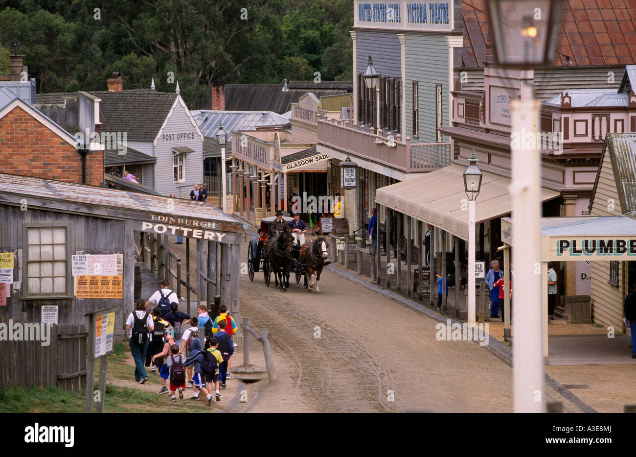 Sovereign Hill Museum unter freiem Himmel erschafft eine 1850er Jahren Goldgräberzeit Township. Ballarat, Victoria, Australien Stockfoto