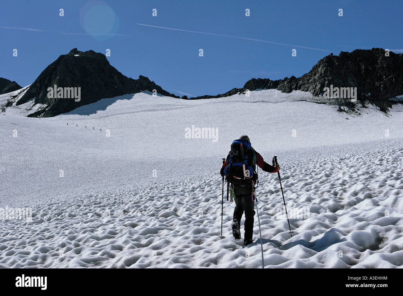 Aufstieg zur Ruderhofspitze über Alpeiner Ferners-Gletscher Stubaier Alpen Stockfoto