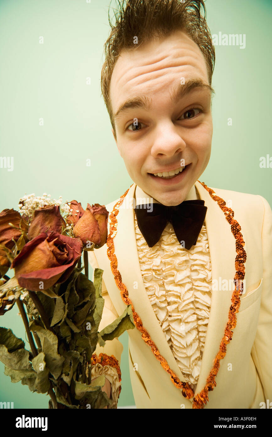 Teen in einem Vintage tuxedo Stockfoto