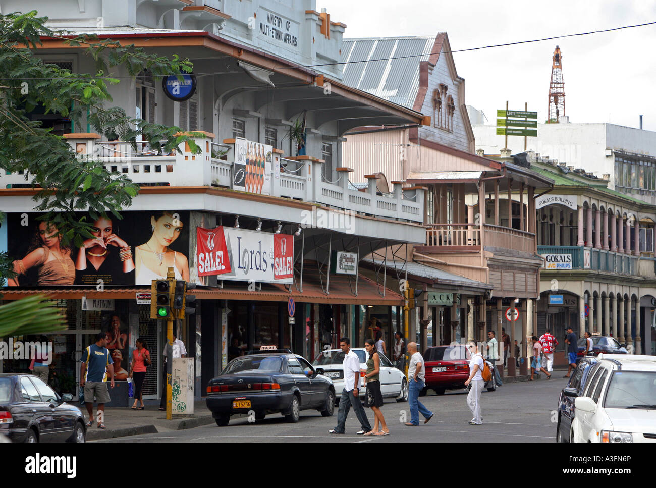 Fidschi, Suva Häusern im Kolonialstil in der Hauptstadt Suva