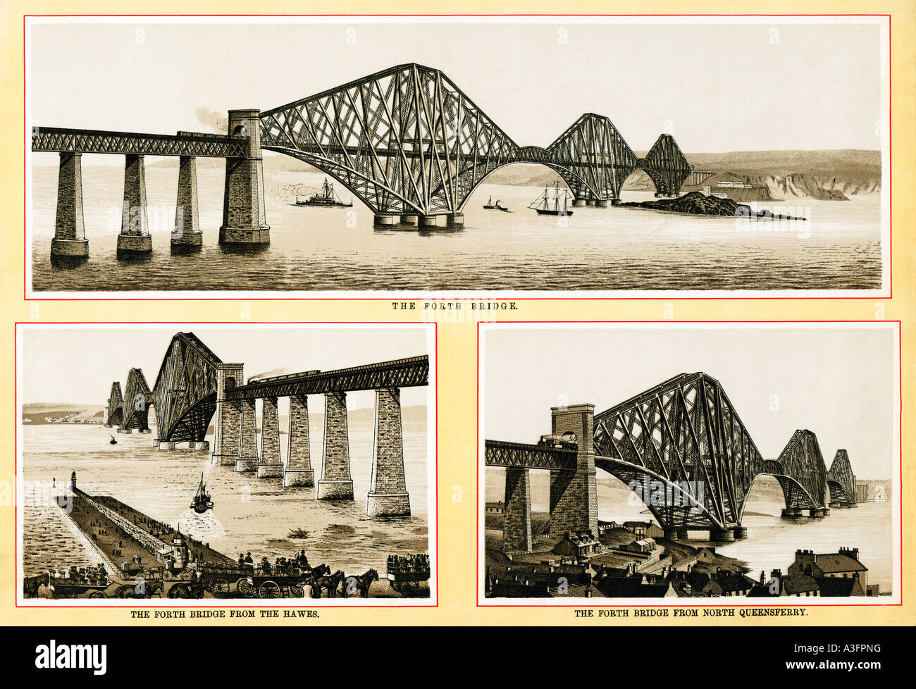 Die Forth Bridge in diesem Stahlstich ein 1895-Foto von der Höhepunkt der viktorianischen Technik entnommen Stockfoto