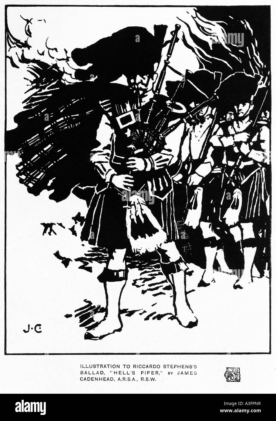 Höllen Piper die Illustration der großen Rohr durch James Cadenhead, die Bllad von Riccardo Stephens Stockfoto