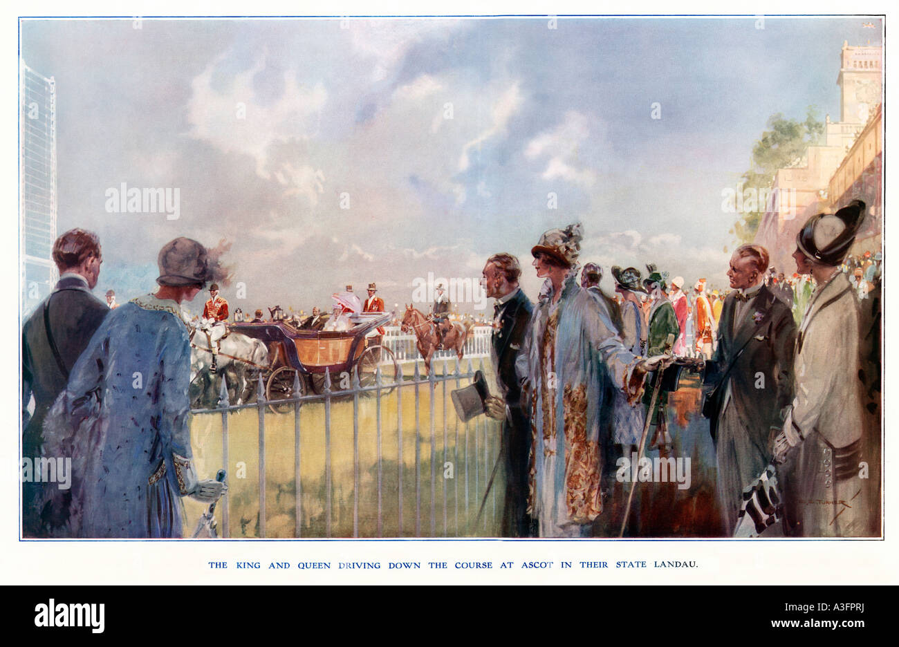 Ascot königliche Prozession 1925 König George v. und Queen Mary fahren auf der Rennstrecke in der königlichen landau Stockfoto
