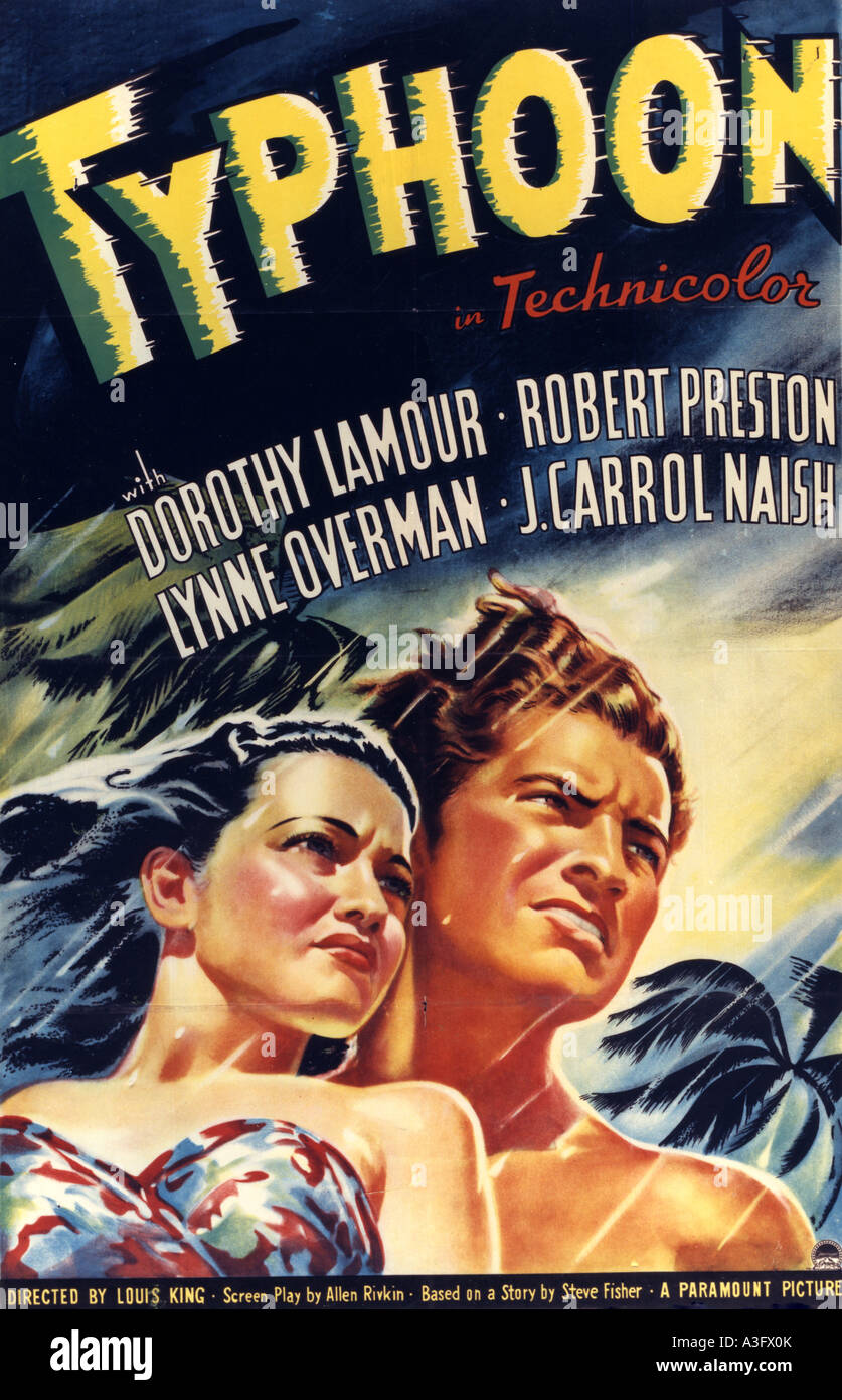 Taifun-Plakat für den 1940 Paramount Film mit Dorothy Lamour und Robert Preston Stockfoto