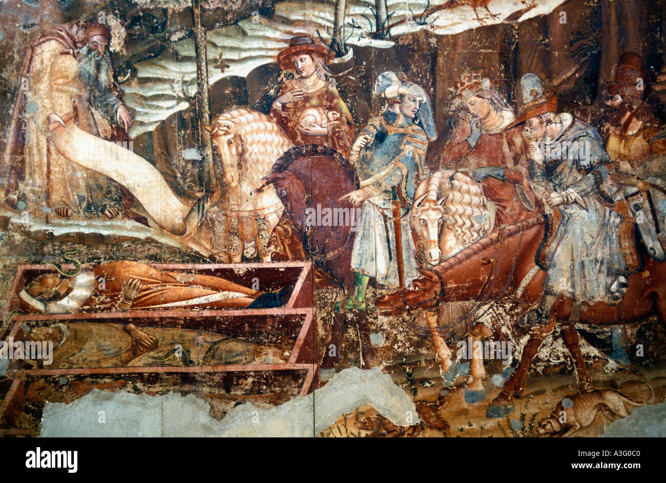 Triumph des Todes 14. Jahrhundert Fresken mit Dame und Ritter