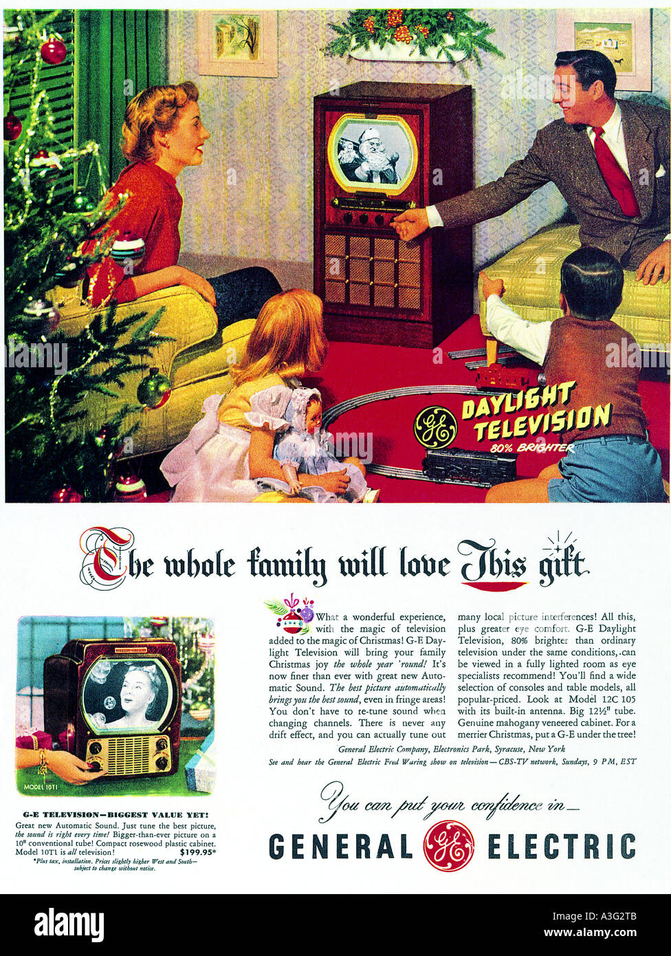Werbung für General Electric Daylight Fernsehen im Dezember 1949 Stockfoto