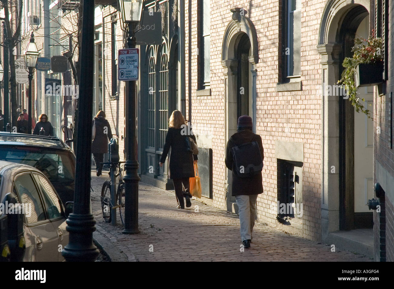 Frühmorgens am Boston s modische Charles Street Stockfoto