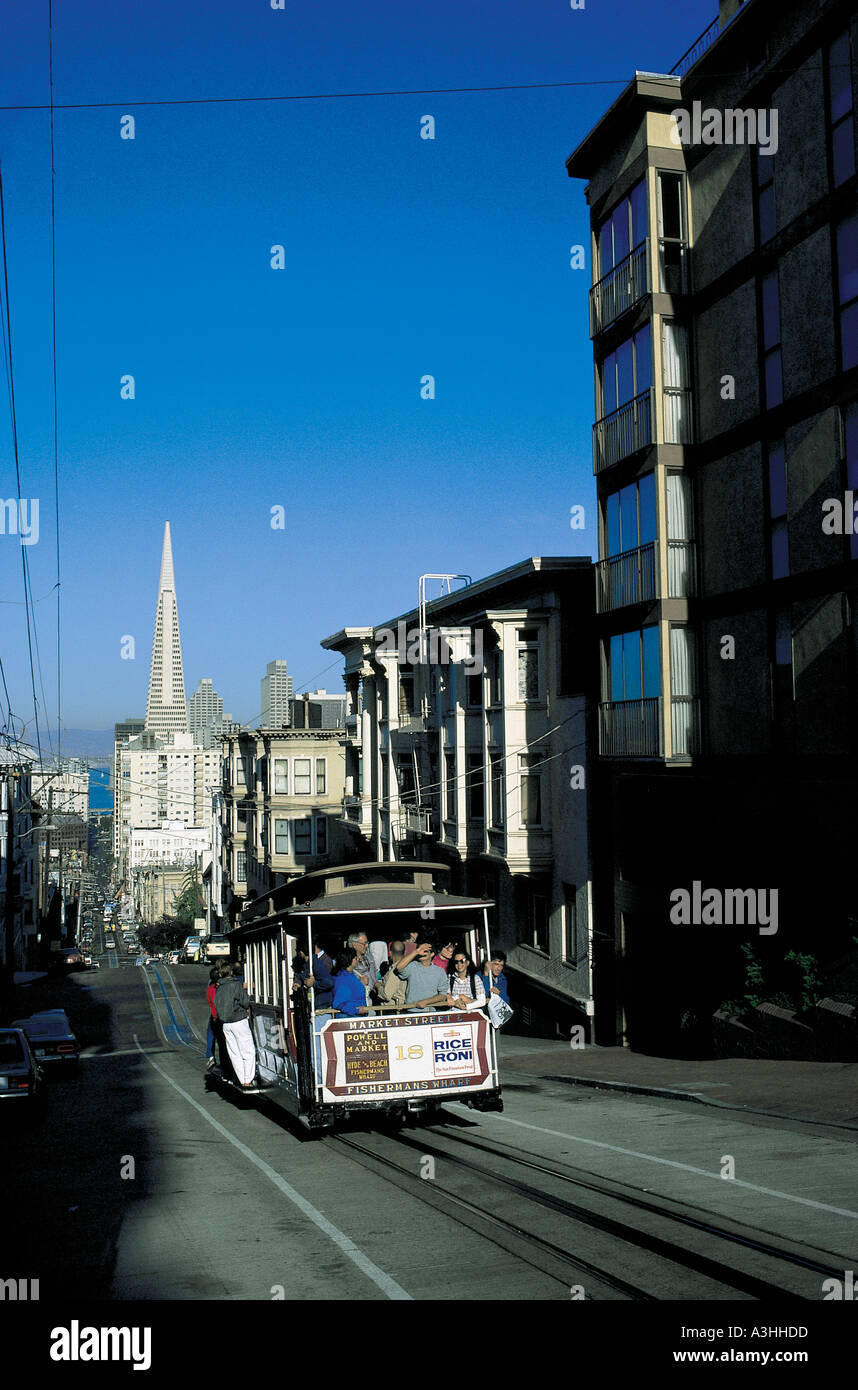 Transamerica Pyramide bauen Seilbahn Stadt San Francisco Kalifornien usa Stockfoto