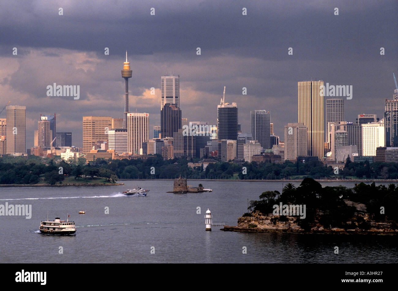 Skyline und Darling harbour City von Sidney Australien Stockfoto