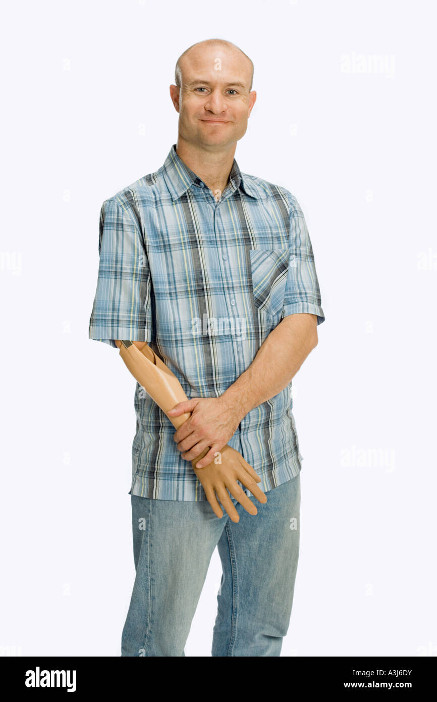 Porträt eines Mannes mit einem künstlichen arm Stockfoto