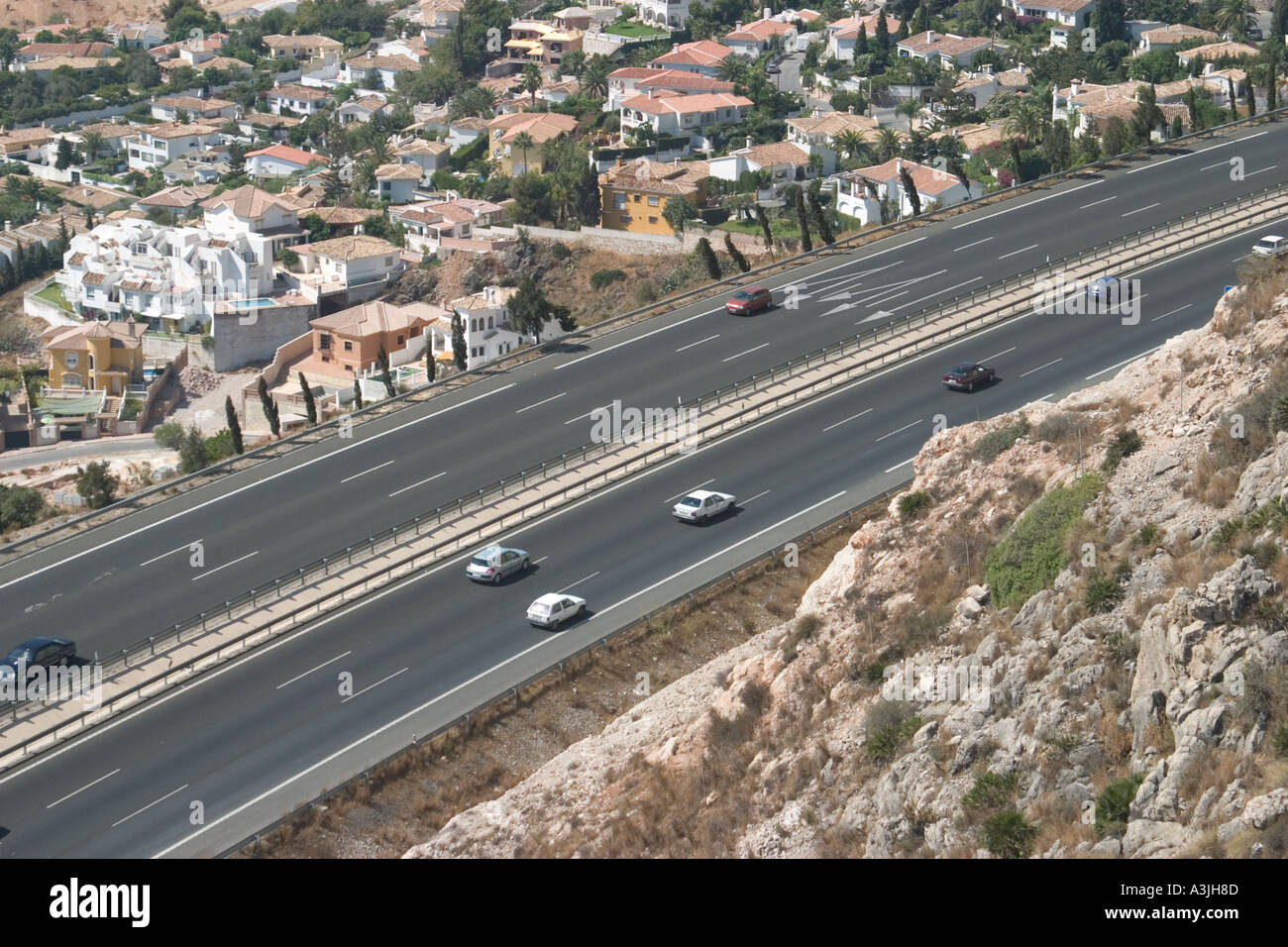 über Arroyo de la Miel Costa del Sol Spain Antenne anzeigen Autobahn A7 E15 Stockfoto