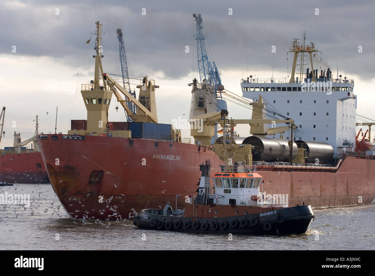 DEU-Deutschland-Hamburg 12 09 2005-Container-Schiff verlassen des Hamburger Hafens Stockfoto