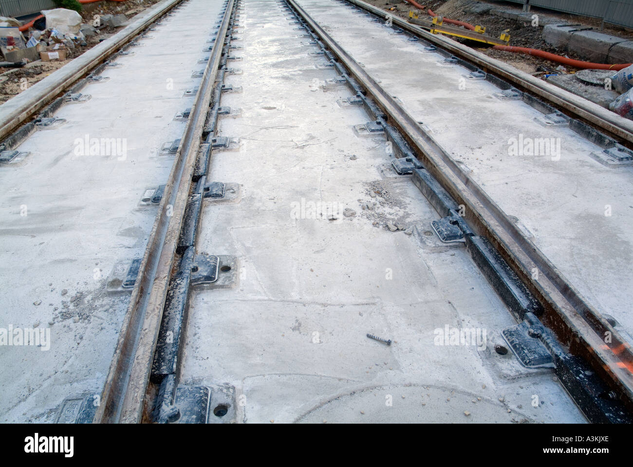 Erhöhte Ansicht der Gleise im Bau in Marseille Frankreich Stockfoto