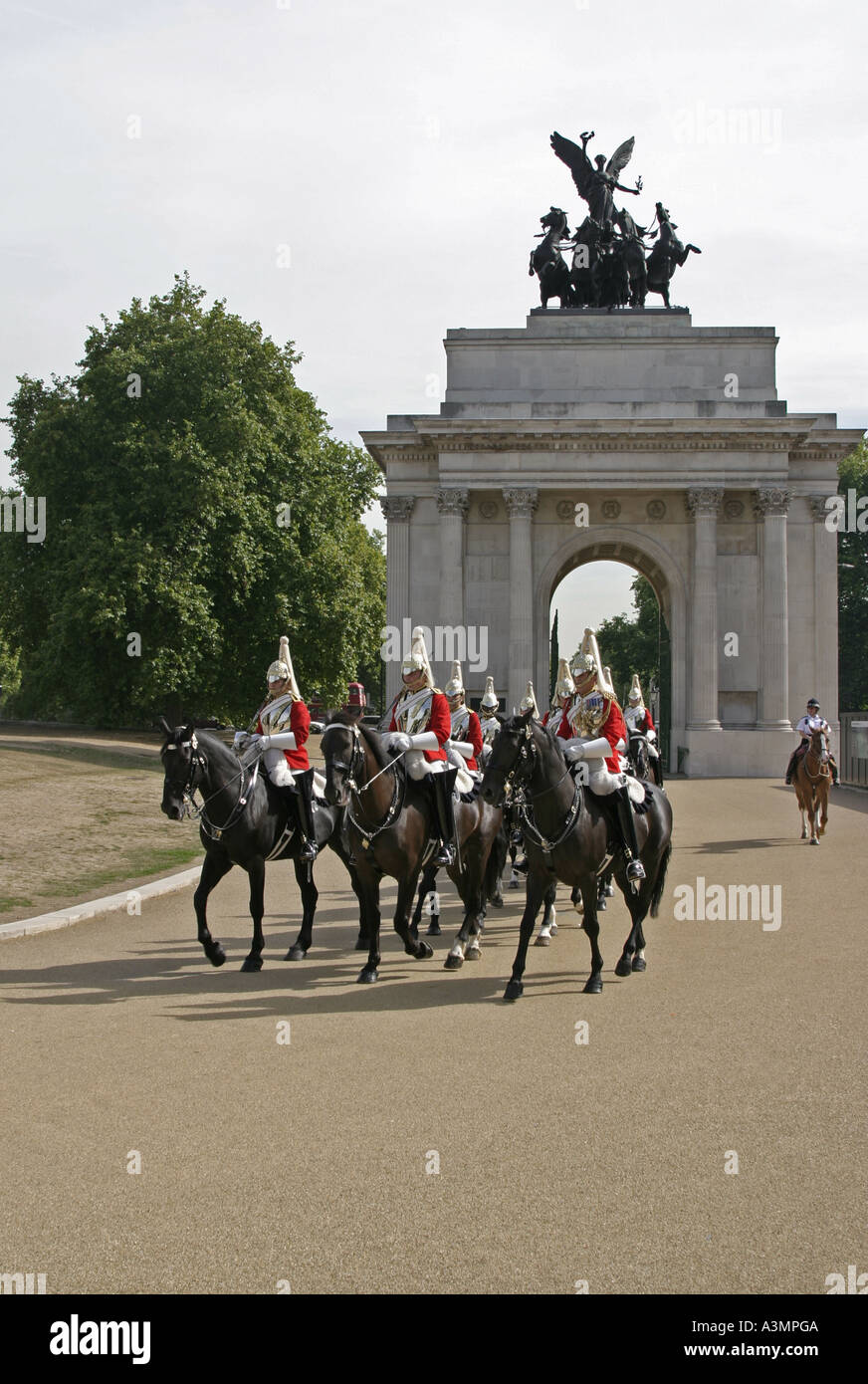 Berittenen Gardisten aus dem Life Guards Regiment bildet Teil der britischen Household Cavalry Stockfoto