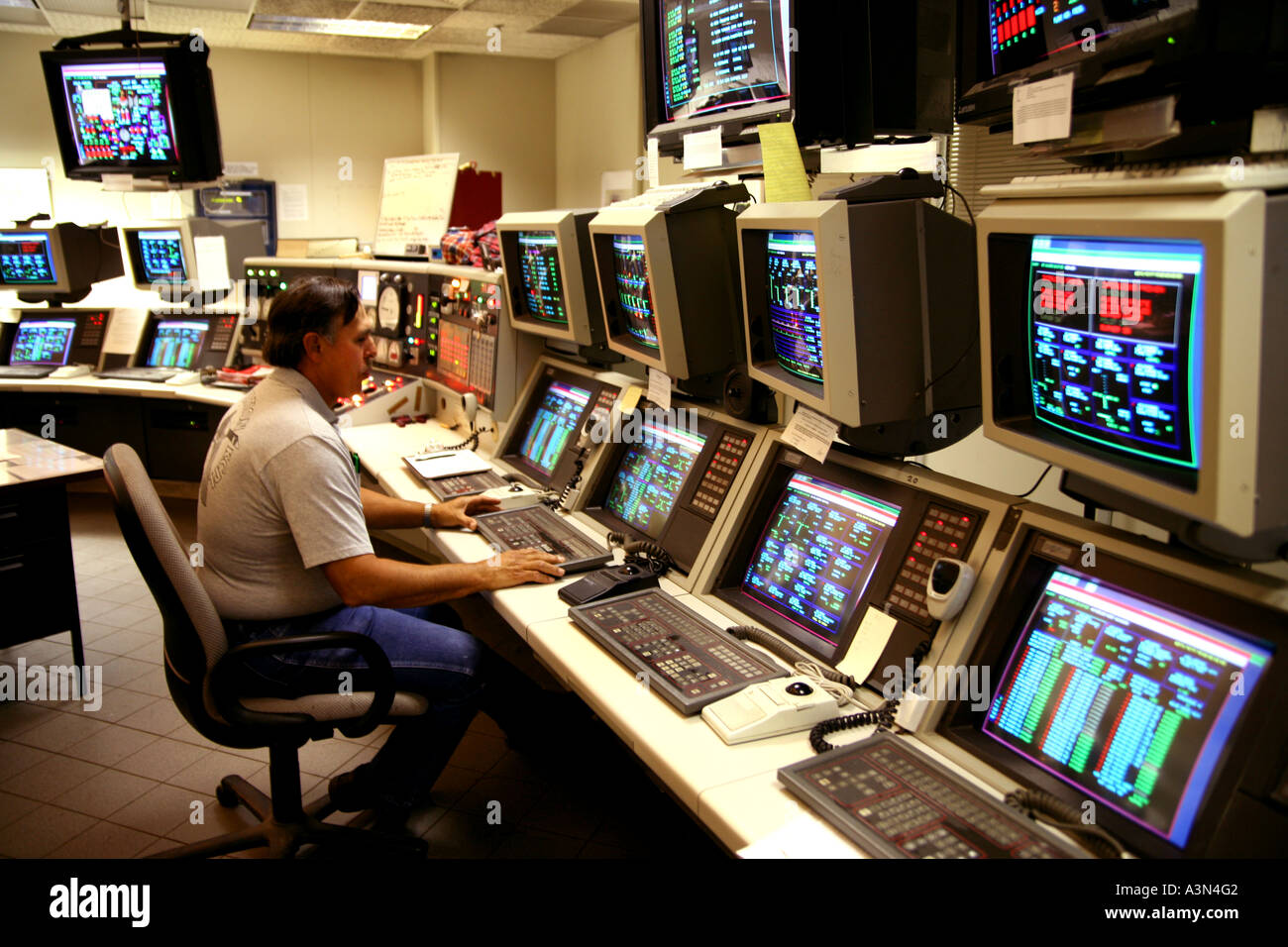 Kontrollraum des elektrisiertes Kraftwerk. Stockfoto