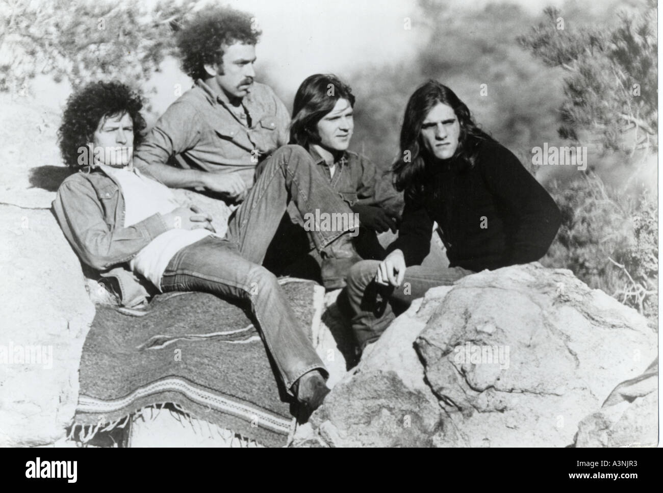 Adler - Promo-Foto von uns Gruppe ca. 1974. Bernie Leadon hinten war kurz, die Gruppe zu verlassen. Stockfoto