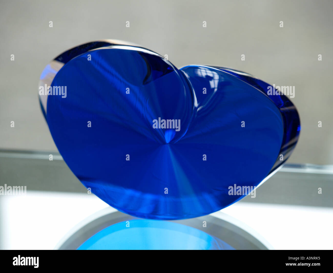 Blaues Herz Glas Kunst Unica des berühmten niederländischen Künstlers Felicitas Engels Neuhold arbeiten in Privatsammlung Stockfoto