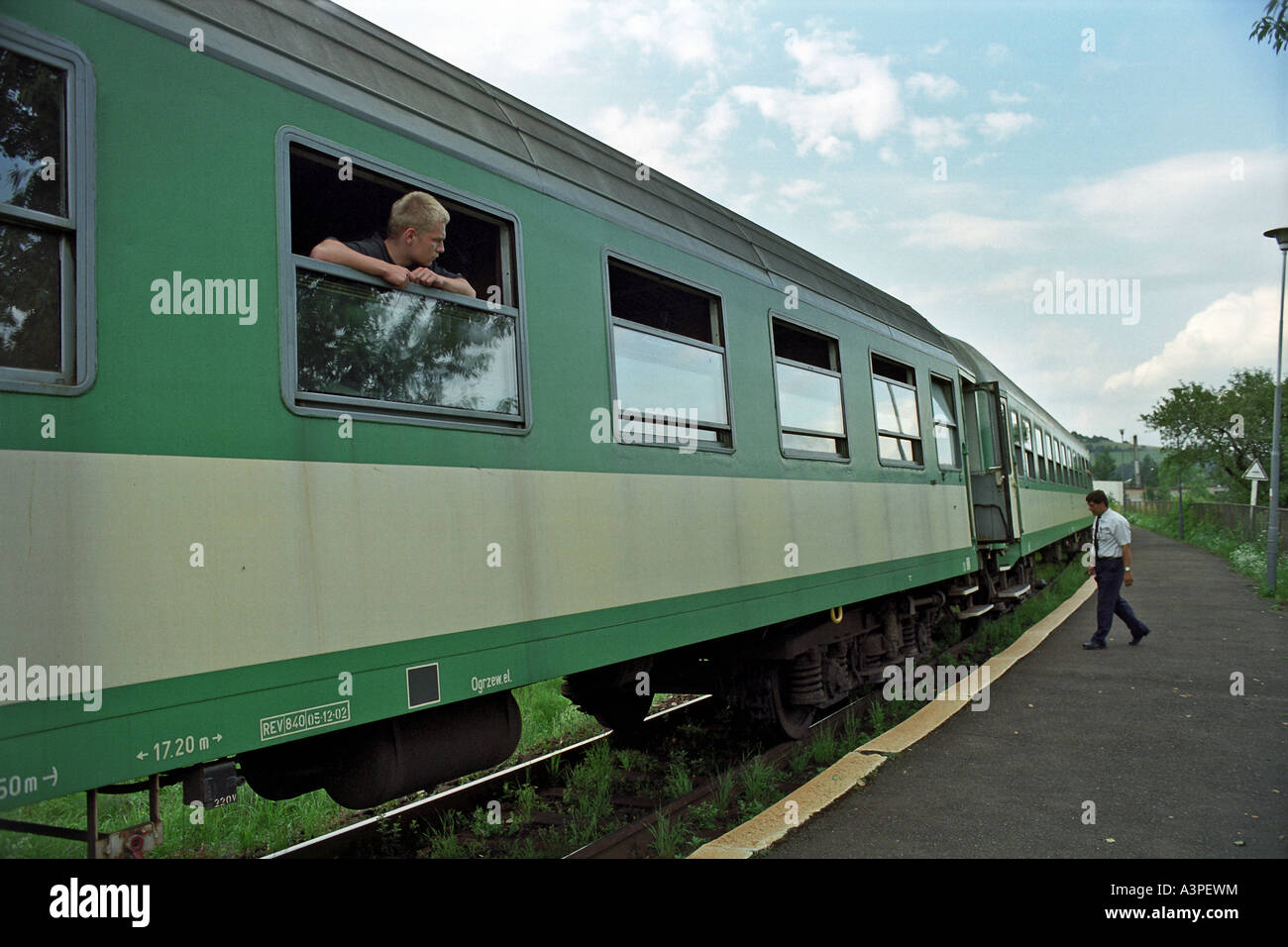 Trainieren Sie an einem Bahnhof, Polen Stockfoto