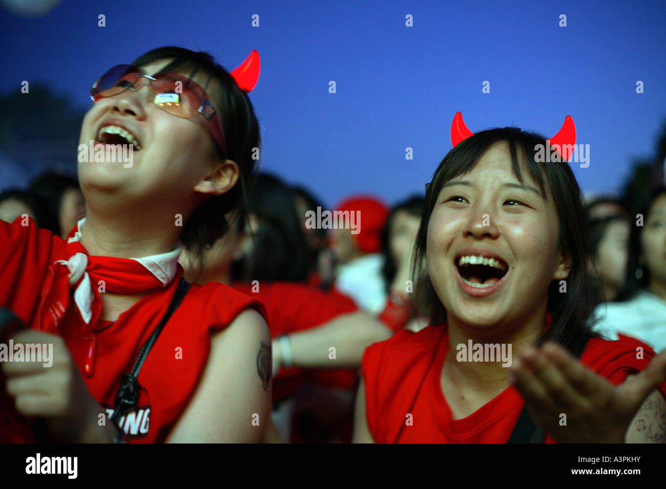 Südkoreanischen Fußball-Fans bei der FIFA WM 2006, Berlin, Deutschland Stockfoto