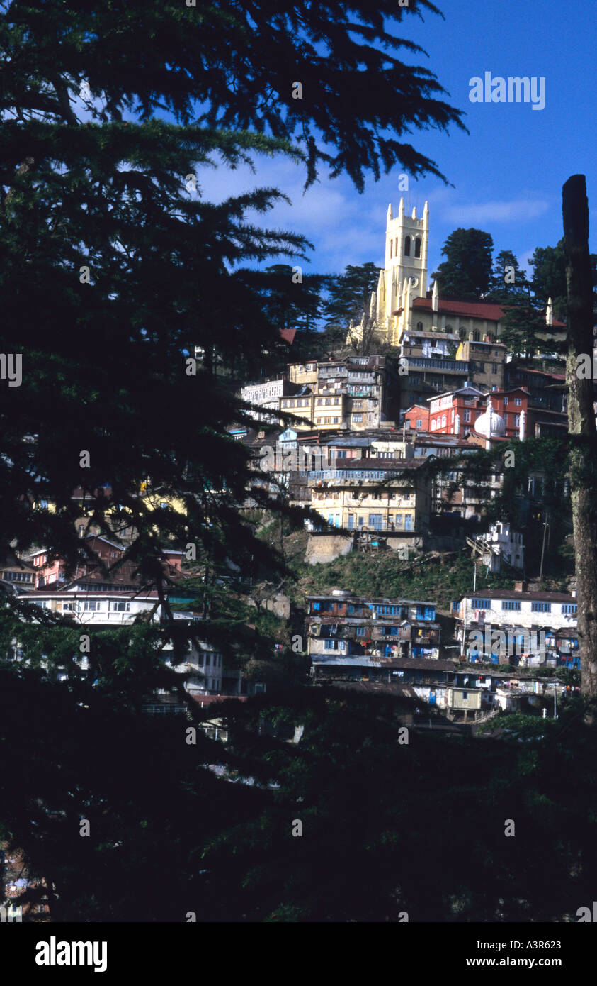 Shimla war ein Hilltown Rückzug aus der Hitze des Sommers in britischen Raj Indien zeigt Beweis dafür in der typischen britischen Architektur Stockfoto