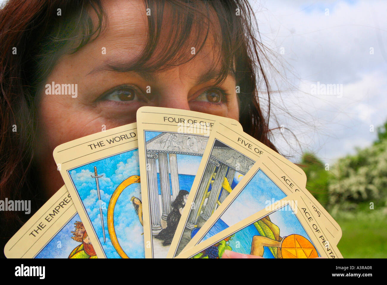 Zigeuner Tarot-Karten lesen Stockfoto