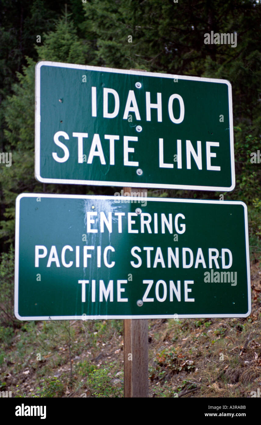 Idaho Signage und Zeitzone Statusindikator USA Stockfoto