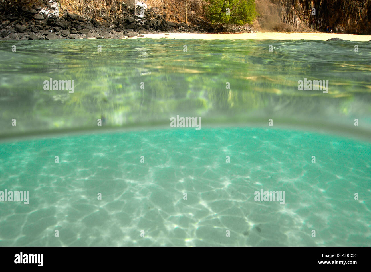 Über unter Sandboden und Sancho s Strand Fernando De Noronha national marine Sanctuary Pernambuco-Brasilien Stockfoto