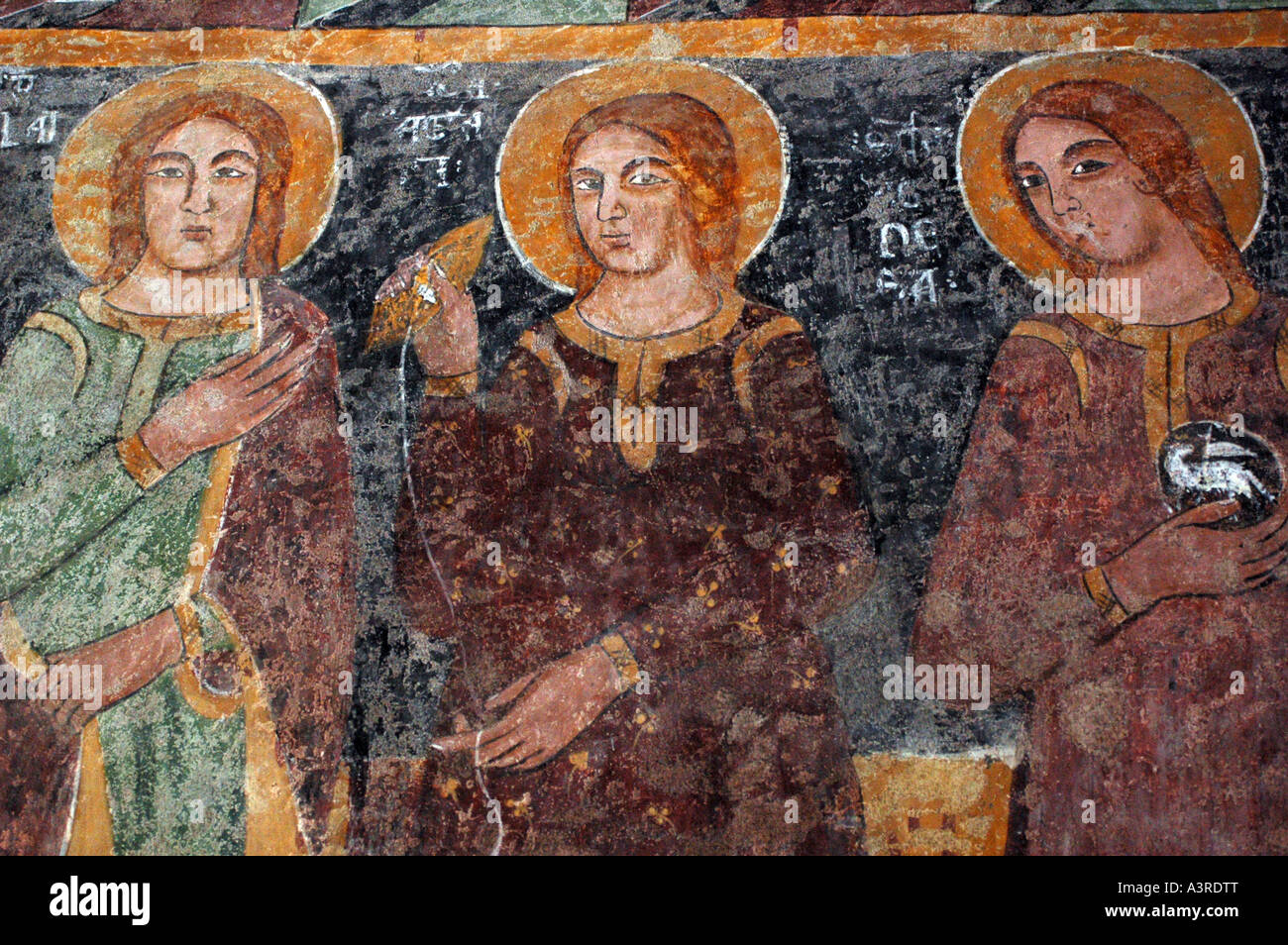 Ein Detail der Fresken-Zyklus im Inneren der Kirche Nostra Signora di Regno Altos in Bosa-Sardinien-Italien Stockfoto