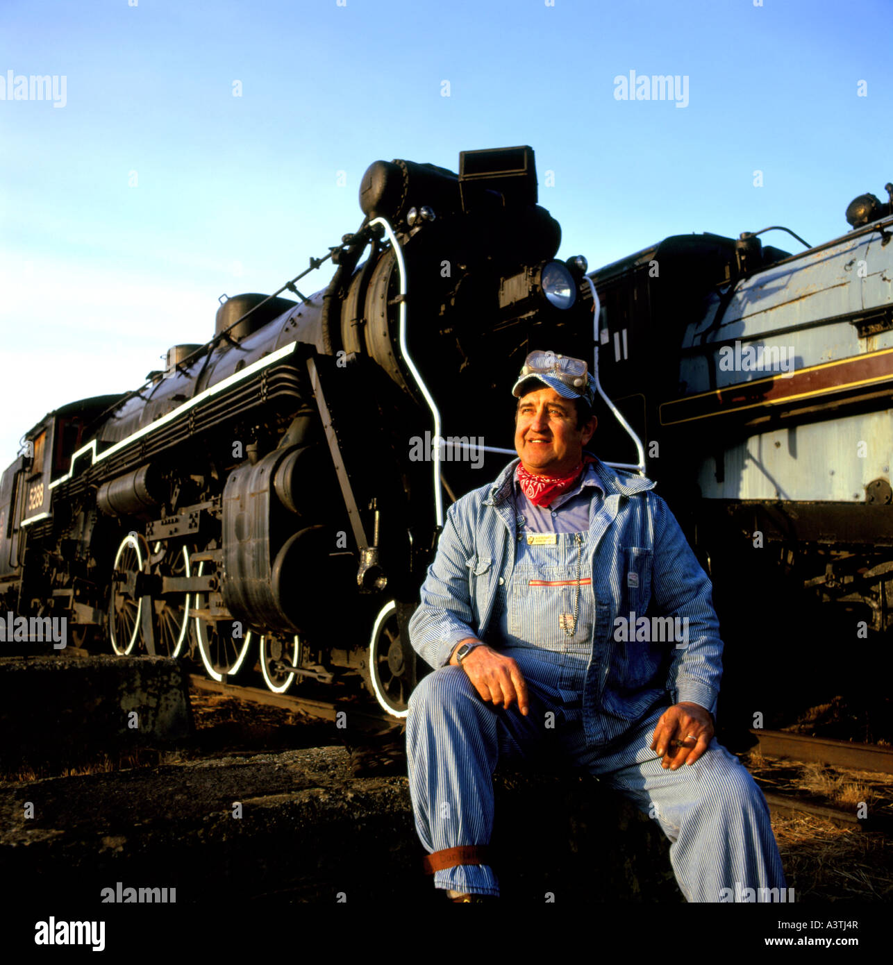 Zug-Engineer bei Steamtown National Historic Site, Scranton, Pennsylvania, Stockfoto