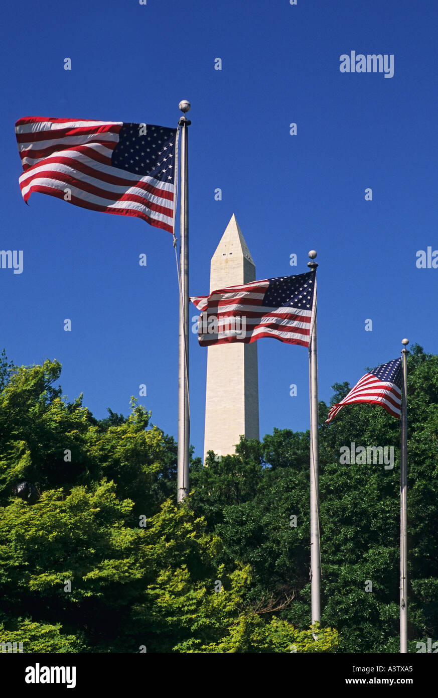 Washington DC US Flaggen im National Museum of American History Frame das Washington Monument Stockfoto