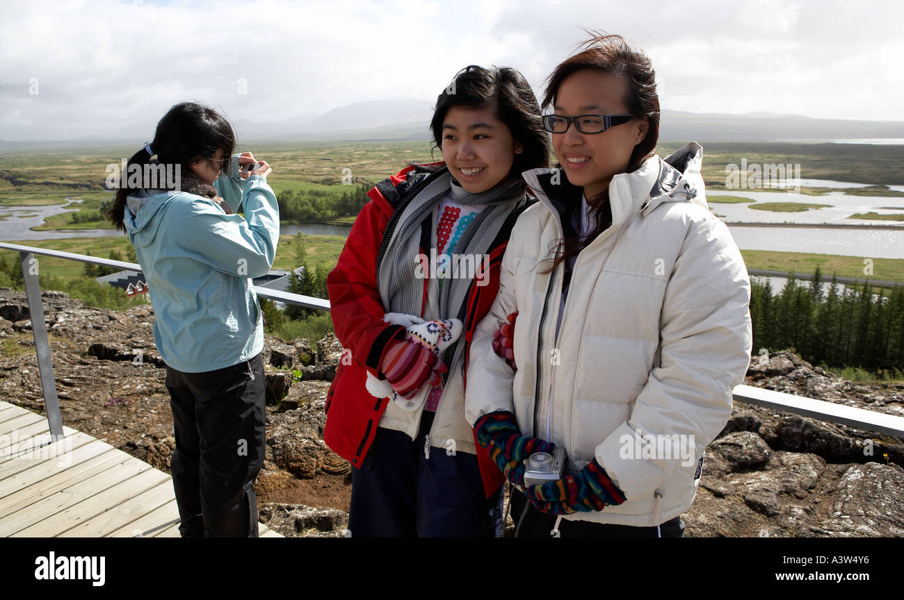 Studenten im Nationalpark Thingvellir, Island Stockfoto