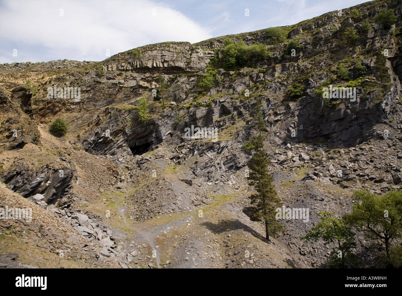 Tagebau Überreste der alten Penarth Slate Mine North Wales UK Stockfoto