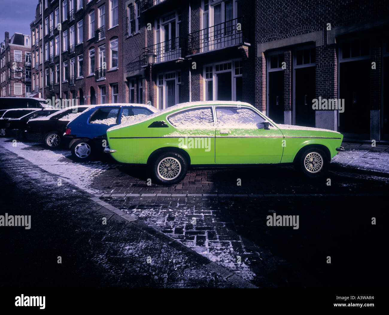 Automotive, grünen Ford Escort, Amsterdam, Niederlande. Stockfoto
