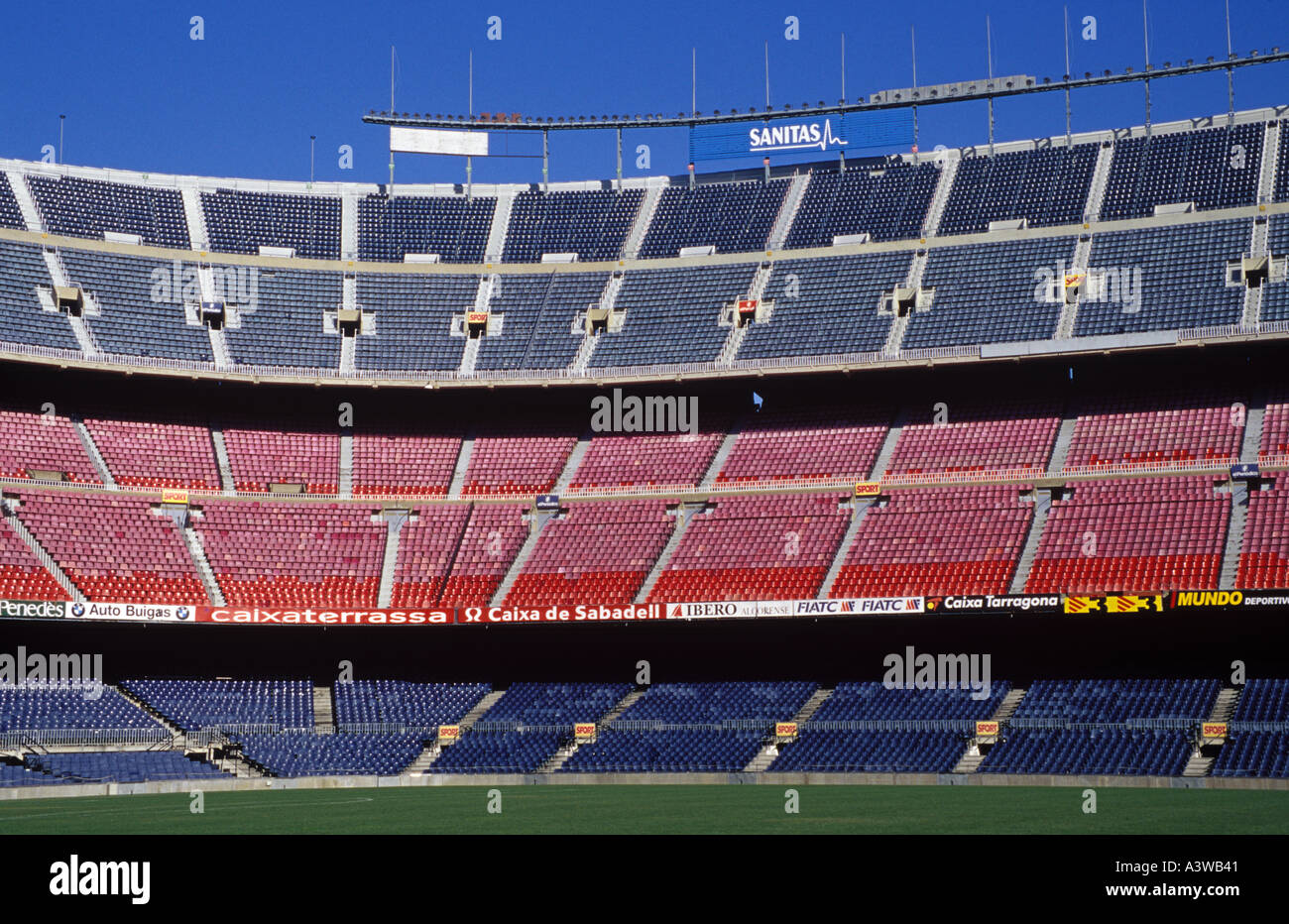 Innenansicht des Nou Camp Stadion, Heimat des FC Barcelona. Stockfoto