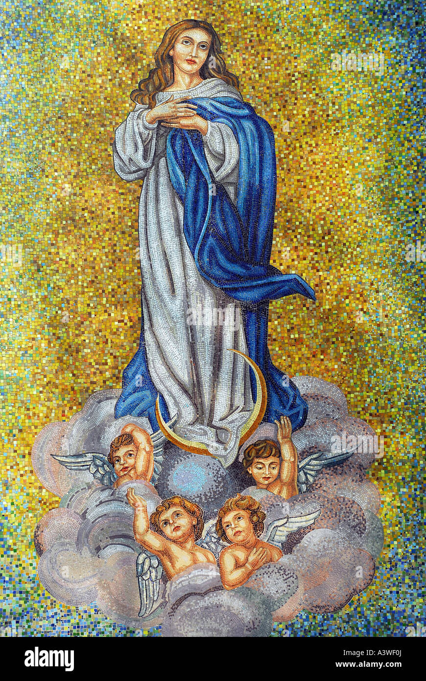St. Maria mit Engel-Mosaik Stockfoto