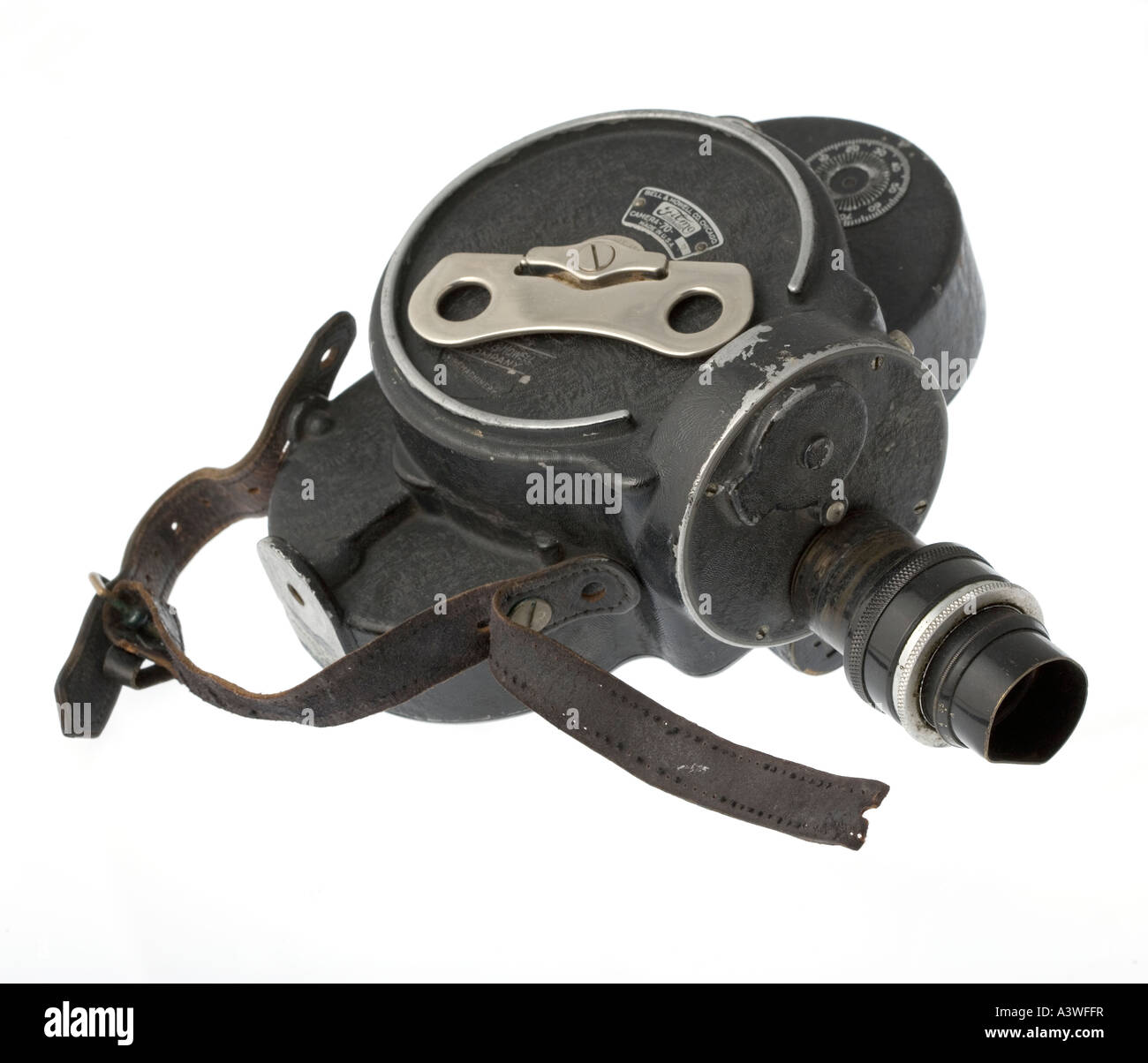 Alten Filmkamera auf weißem Hintergrund, Ausschnitt Stockfoto