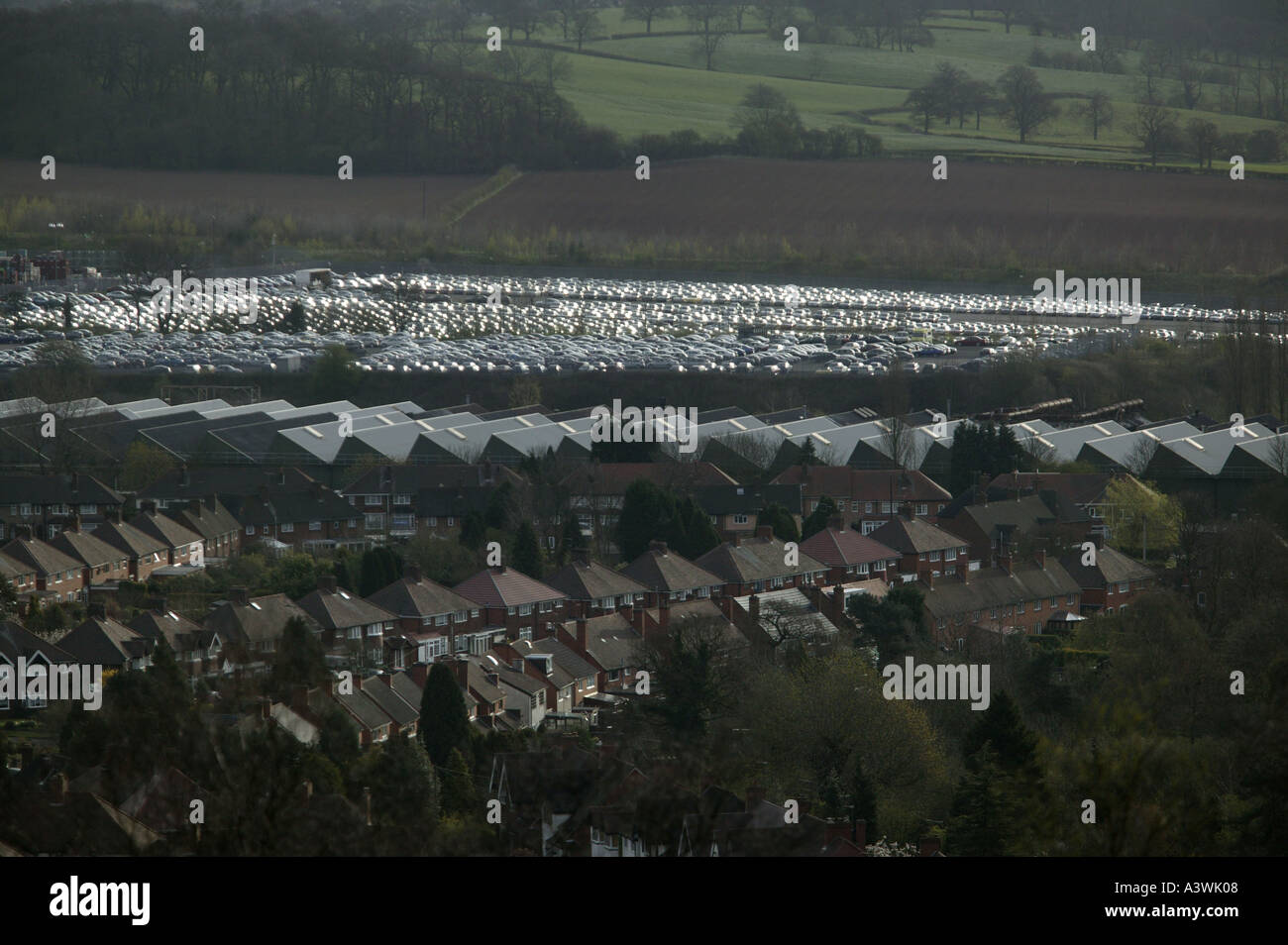 Vorratsstapel von Fahrzeugen im MG-Rover-Werk Longbridge Birmingham England UK Stockfoto