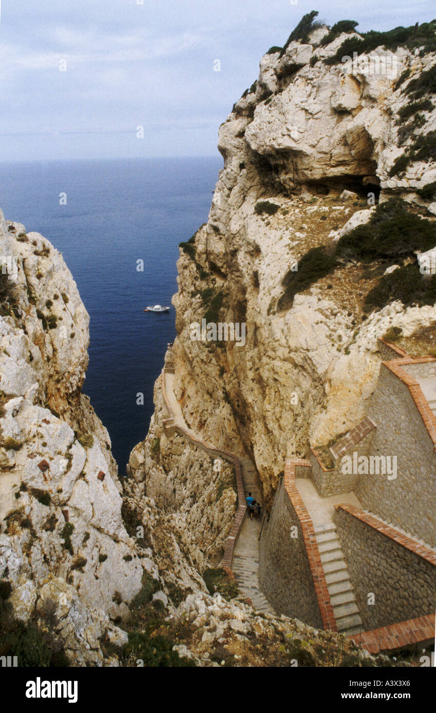 Rock-Treppe zum th Grotta di Nettuno Grotte von NeptuneSardinia Italien Stockfoto