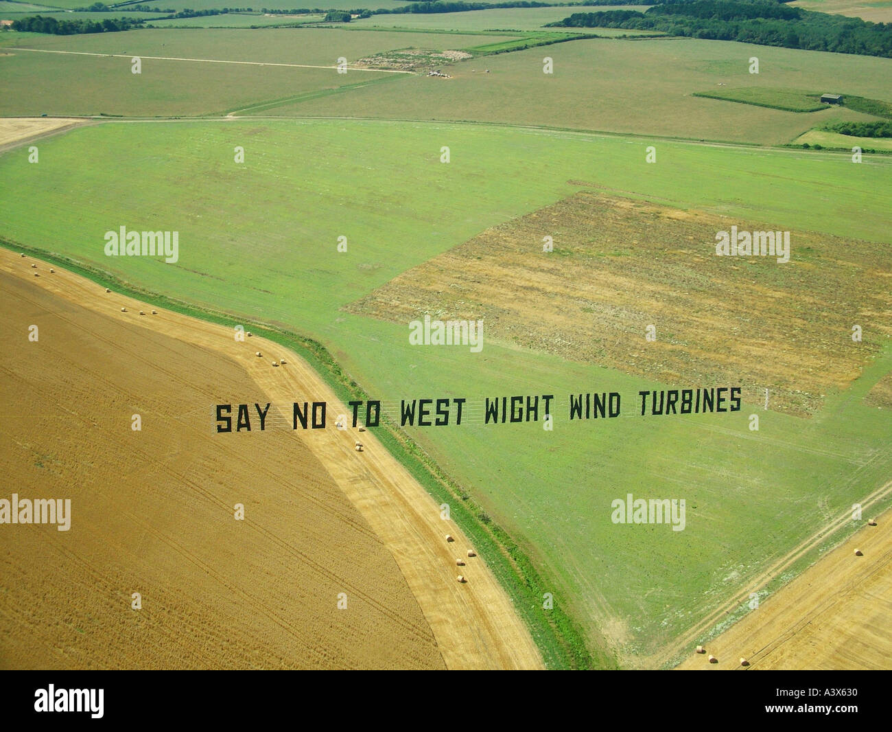 Aerial Protest gegen Windräder Stockfoto