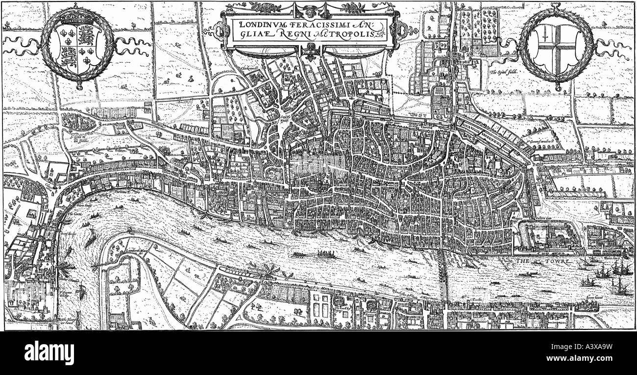 Geographie/Reise, Großbritannien, London, Stadtplan, Gravur, 1575, Stockfoto