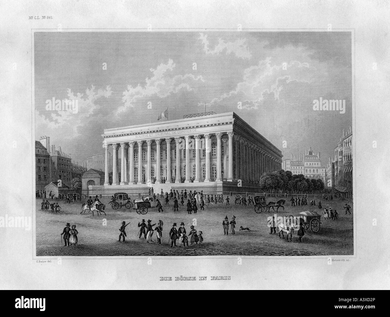 Geografie/Reisen, Frankreich, Paris, Börse, erbaut von Alexandre Theodore Brongniart & Eloi de Labarre, Außenansicht, Gravur um ca. Stockfoto