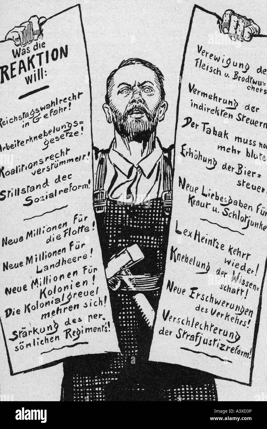 Geografie/Reisen, Deutschland, Politik, Wahlen zum kaiserlichen Ernährung, 27.1.1907, Flugblatt der SPD, Stockfoto