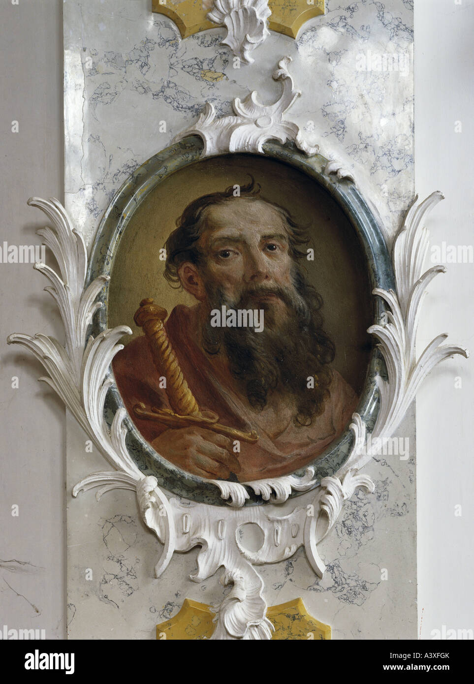 "Bildende Kunst, Brugger, Andreas, (1737-1812), Malerei,"Saint Paul", ca. 1768, Wand Medaillon, Kapelle, neuen Palais, Meersburg Stockfoto