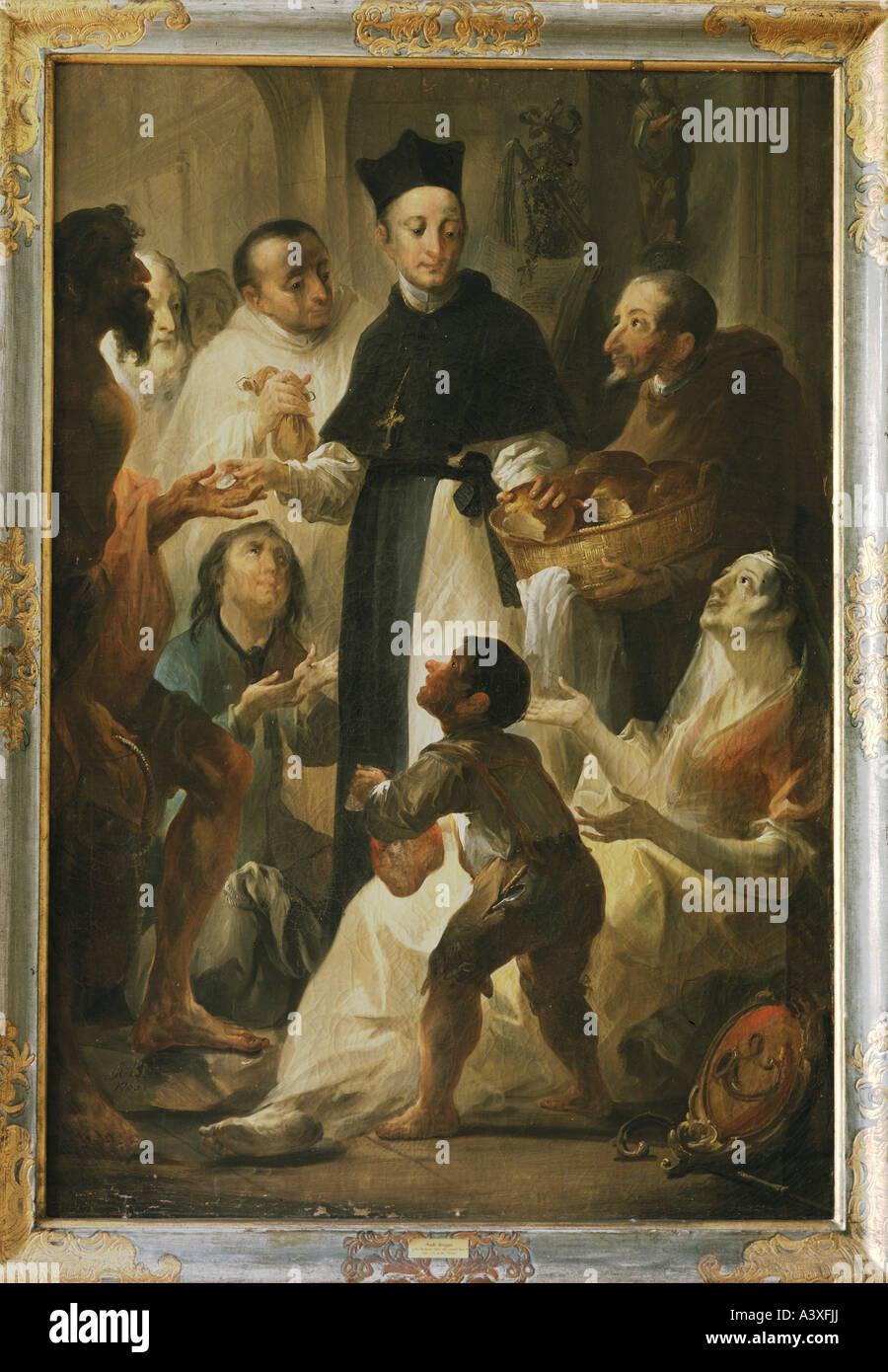 "Bildende Kunst, Brugger, Andreas, (1737-1812), Malerei,"Abt Berthold von Urach, Almosen", 1766, ehemaligen Prälatur, Salem, B Stockfoto