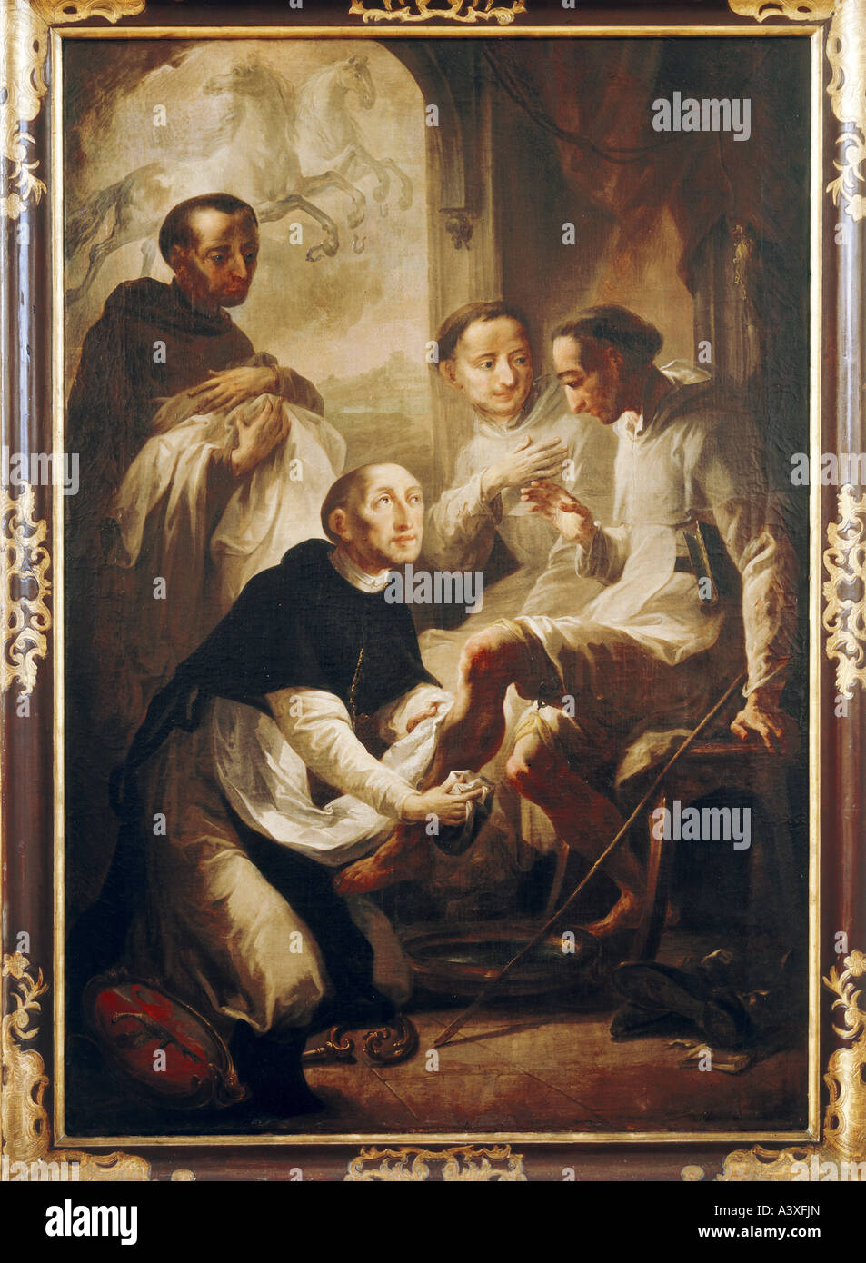 "Bildende Kunst, Brugger, Andreas, (1737-1812), Malerei," abboty Eberhard I, seine Traum-Vision und Fusswaschung zwei Dominikaner Stockfoto
