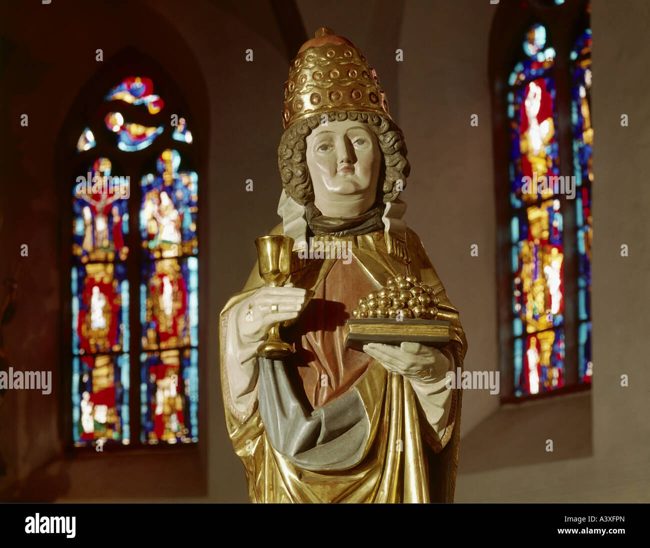 Bildende Kunst, religiöse Kunst, Heiligen, Sankt Urban, Skulptur, ca. 15. Jahrhundert, Sankt-Lorenz-Kirche, Bötzingen, Baden Wuerttembe Stockfoto
