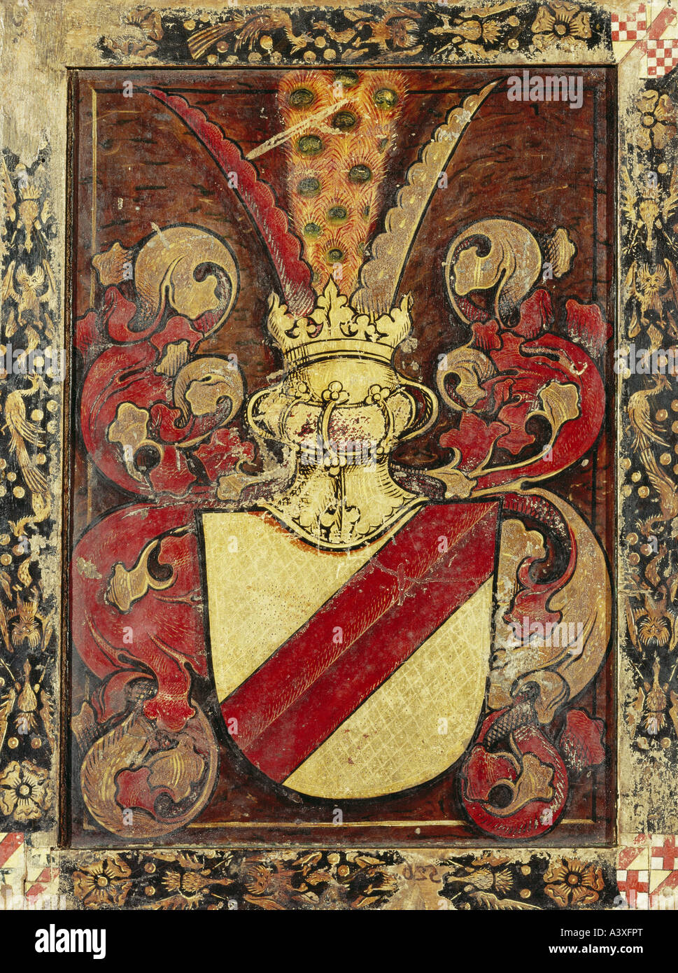 Heraldik, Wappen, Deutschland, Markgraviate Baden, Malerei, Rückseite der Malerei von Markgraf Bernhard II., ca. 1480, Stockfoto