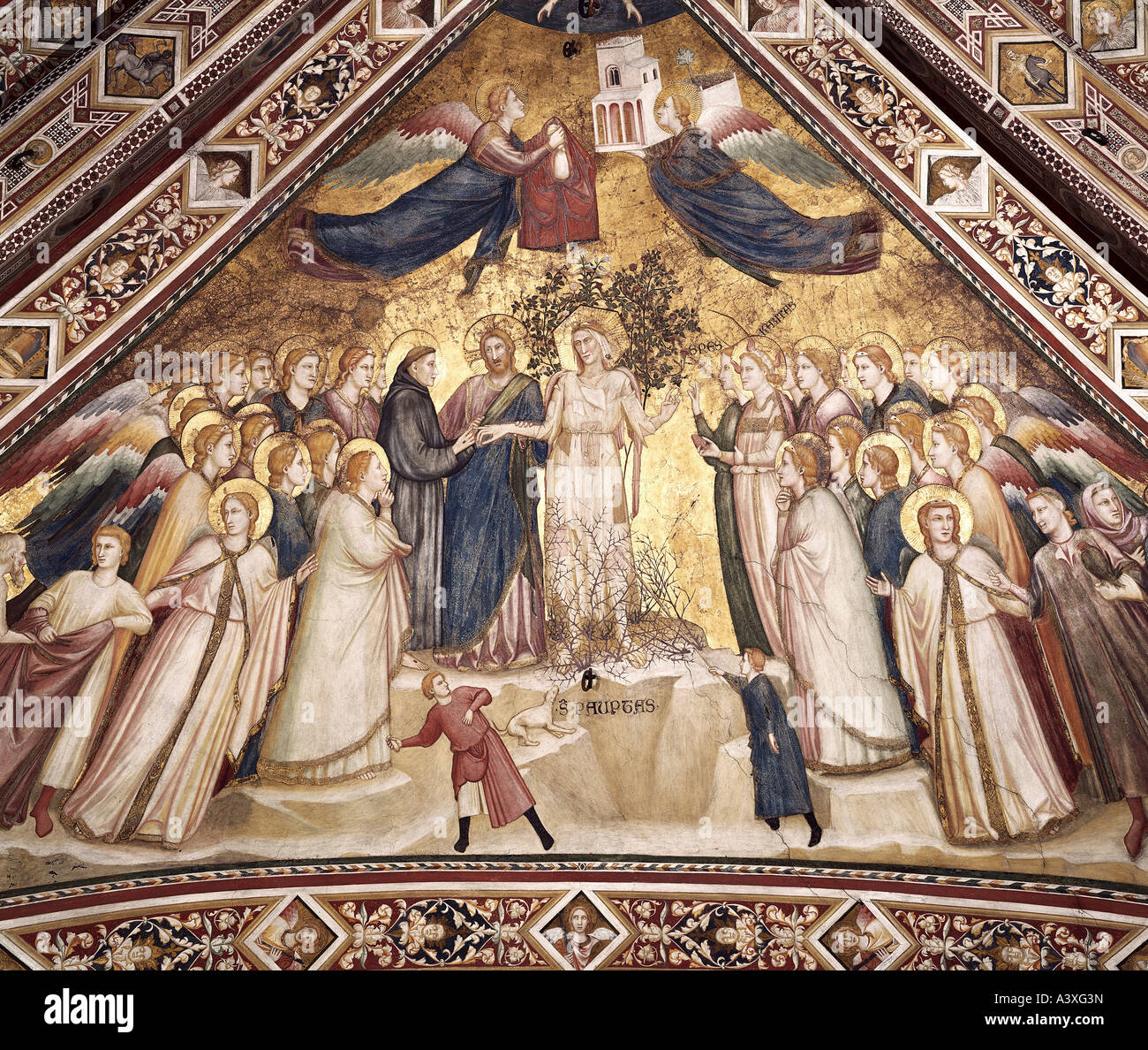 "Franz von Assisi, ca. 1181 - 3.10.1226, italienischer Geistlicher, Heiliger, Szenen aus seinem Leben"Armut zu heiraten", Fresko, 13. Jh. Stockfoto