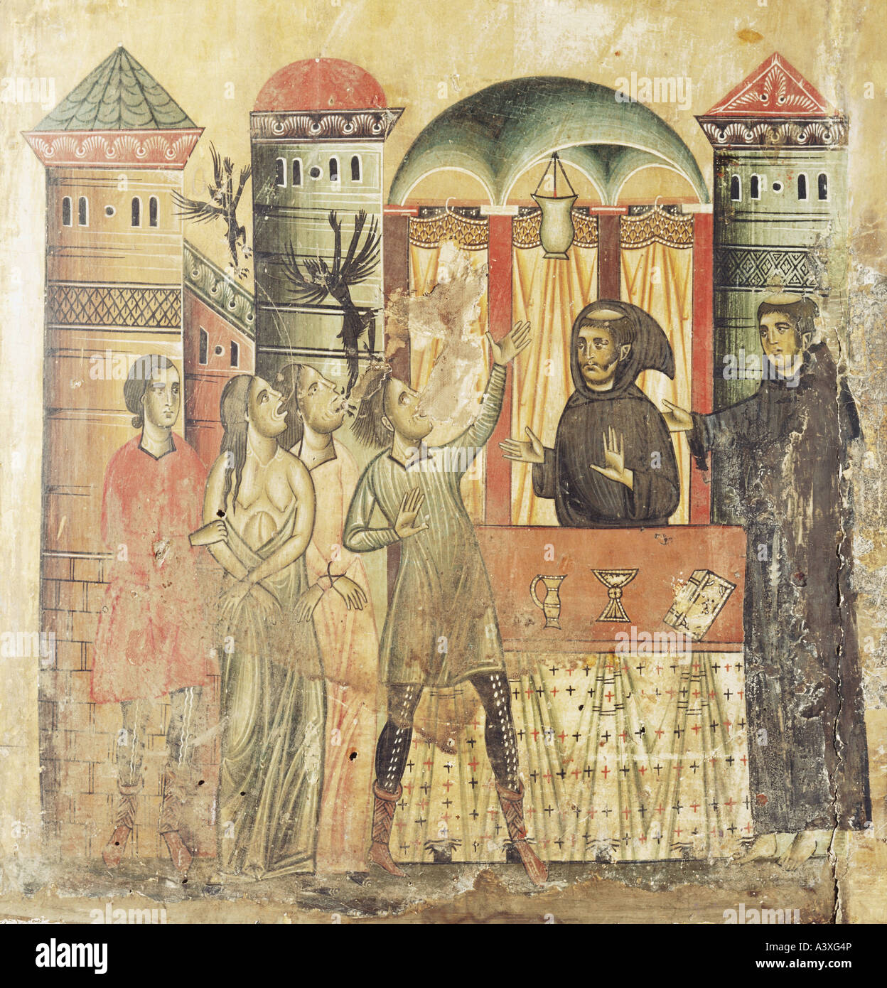 "Franz von Assisi, ca. 1181 - 3.10.1226, italienischer Geistlicher, Saint, Szenen aus seinem Leben,"Exorzismus", Gemälde von Bonaventur Stockfoto