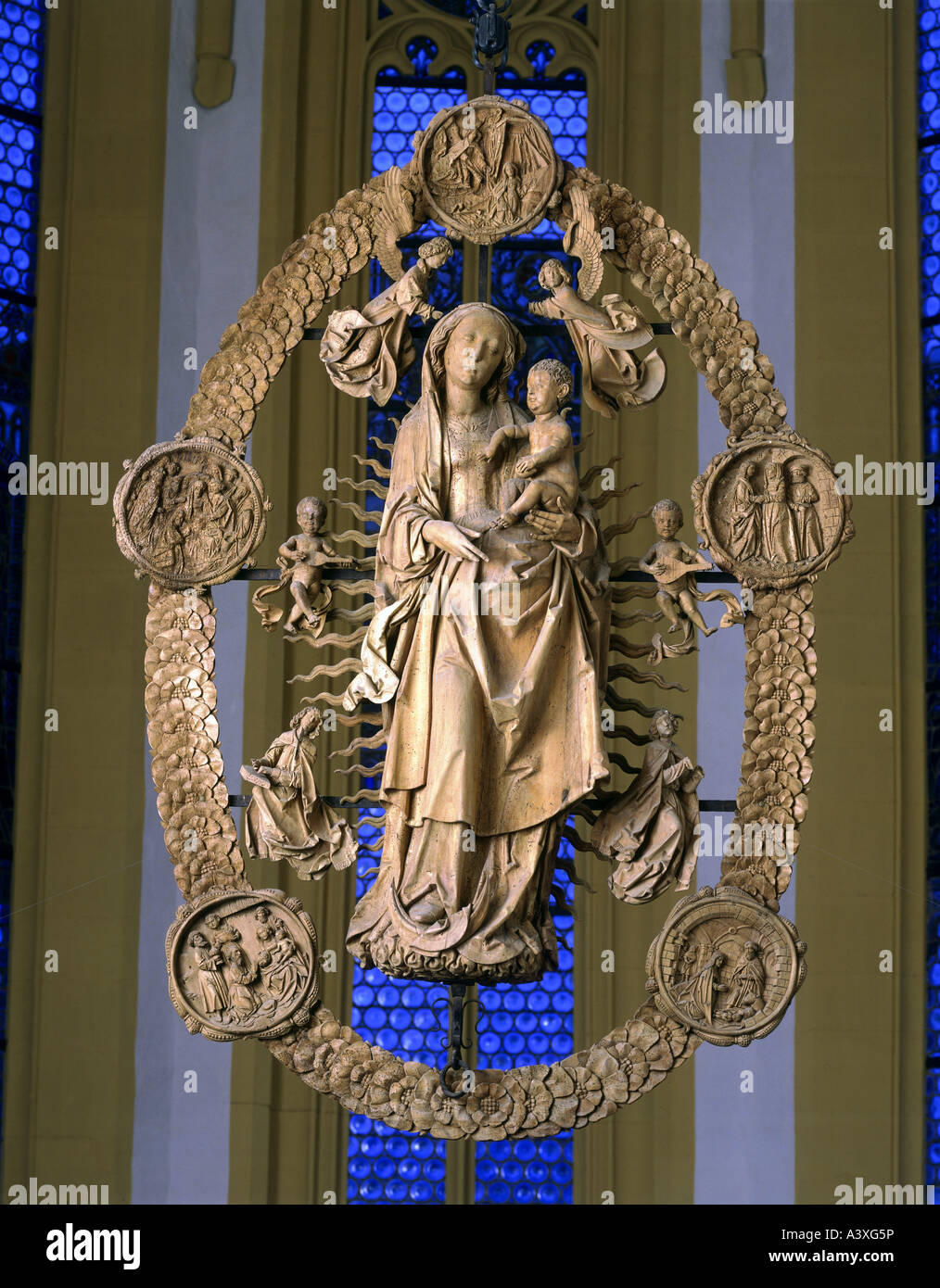 Bildende Kunst, Riemenschneider, Tilman (um 1460-1531), Santa Maria im Rosenkranz, Skulptur, Lindenholz, 1521-1524, Saint Mary am Wenga Stockfoto